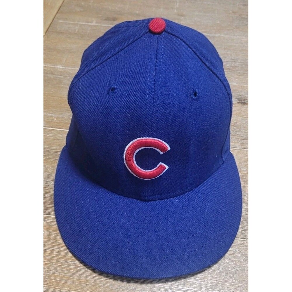 Vtg Chicago Cubs New Era Blue Hat Cap Fitted Sz 7 1/2 59FIFTY Made In USA Wool
